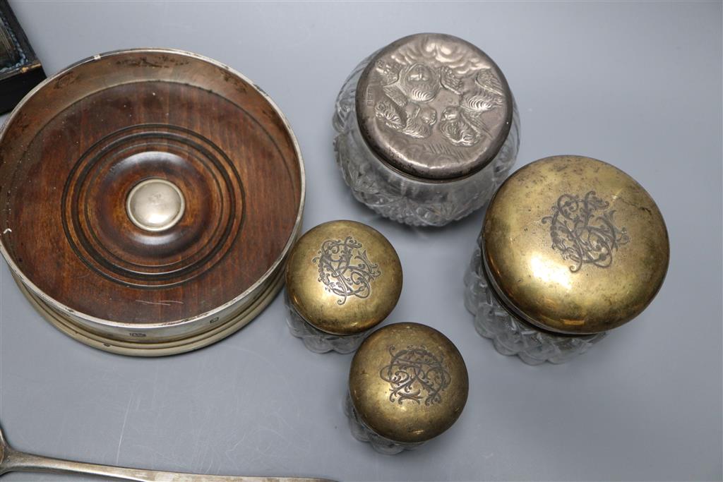 A set of three George III provincial silver Old English pattern table spoons, Dorothy Langlands, Newcastle, 1811 & other items.